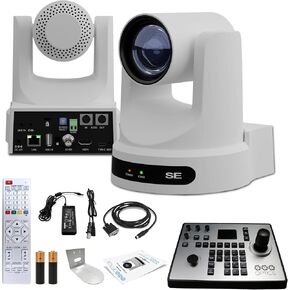PTZOptics Move SE PTZ Camera with 30x Optical Zoom (White) + PTZOptics PT-Joy-G4 Controller + Wall Mount