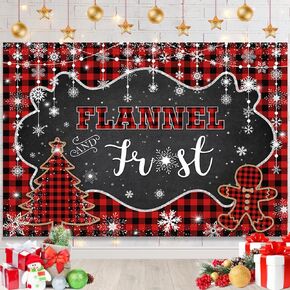 7x5ft Flannel and Frost Backdrop Winter Snowflake Christmas Photography Background Baby Shower Birthday Holiday Party Decorations Banner Red Black Buffalo Plaid Banner Photo Booth Props