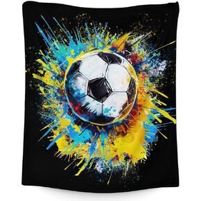 Soccer Gifts for Girls - 40x50 Inches Soccer Throw Blanket for Boys - Black Soft Furry Blankets Gift for Sofa, Crib & Bed