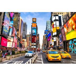 Laeacco 10x8ft New York Times Square Background Modern City Skyscrapers Vinyl Photography Backdrops Clear Sky Various Advertising Board Yellow Taxi Car Financial District Film Shooting Video Studio