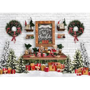 7x5Ft Christmas Backdrop Winter Indoor Hot Chocolate Bar Photography Background Xmas Tree Gifts Winter Background Hot Chocolate Bar Backdrop Xmas White Wall Photo Booth Props