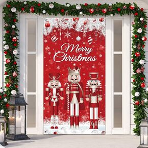 Irenare Christmas Door Cover Merry Christmas Ball Background Banner Red White Xmas Fabric Door Banner Photography Hanging Cover Photo Booth Props for House Door Decorations,70.9 x 35.4 Inch