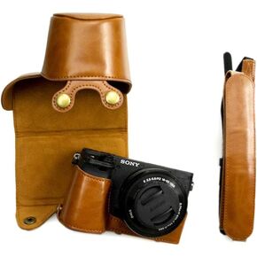 حافظة Kinokoo Sony A6400 من جلد البولي يوريثان حافظة واقية متوافقة مع سوني A6400 A6100 A6000 A6300 مع كاميرا عدسة 16-50 ملم بني in Kuwait