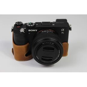 A7C Case, BolinUS Handmade PU Leather Half Camera Case Bag Cover Bottom Opening Version for Sony Alpha A7C with Hand Strap (Black)