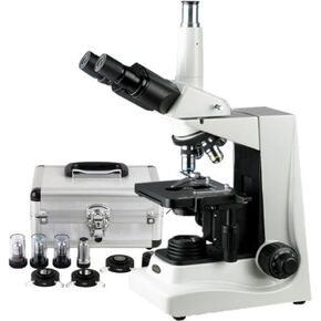AmScope T600A-PCS-8M Digital Professional Phase-Contrast Compound Trinocular Microscope, WF10x and WF16x Eyepieces, 40X-1600X Magnification, Brightfield, Halogen Illumination, Abbe Condenser, Double-Layer Mechanical Stage, Anti-Mold, 110V, Includes 3 Phas