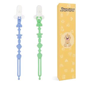 Silicone Pacifier Clip Holder with One Piece Design, Pack of 4 Soft Flexible Teether Pacifier Clips for Baby Boy and Girl, Keeps Pacifier Clean (Blue+Green+Pink+Apricot)