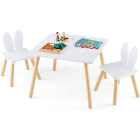 Costzon Kids Table and Chair Set, 3 Pieces Wooden Activity Table & 2 Rabbit Shaped Chairs with Solid Wood Legs, Space-Saving Design, Toddler Table and Chairs for Children Playroom Kindergarten (Pink)