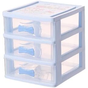 Lovely Receiving Storage Box With Multi-layers Desktop Receiving Drawers With Blue Bowknot Handle (Three layers (7.06 x 5.22 x 6.09 inches))