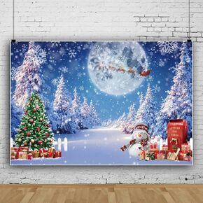 10x8ft Vinyl Winter Christmas Backdrop Merry Christmas Tree Snowman Gifts Blue Xmas Snowflake Snow Forest Photography Background Winter Wonderland Backdrop for Happy New Year Party Decor