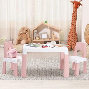 BODIOO Toddler Table and Chair Set Kids Table and Chairs 28'' x 21'' x 19'' Kids Table with 110 lbs Weight Capacity Hidden Drawer Anti-Slip Foot Covers for Drawing Dining Playing (Pink)