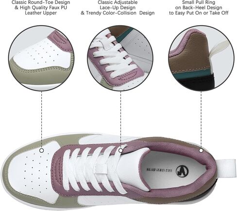 Bigwow Fashion Women's Sneakers Faux PU Leather Lace-Up Platform Sneaker Non-Slip Slip On Casual Sports Walking Shoes in Saudi Arabia