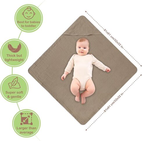 Organic Cotton Muslin Hooded Baby Towels 2 Pack, 32x32 Inches Newborn Baby Bath Towels, Hooded Baby Towels for Girl and Boy, Baby Bath Set with Hooded Baby Towels in Saudi Arabia