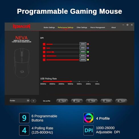 ماوس ألعاب Redragon اللاسلكي، ماوس ألعاب خفيف للغاية بدقة 26K DPI، ماوس بلوتوث ثلاثي الوضع، تصميم مريح وطبيعي، أزرار كاملة قابلة للبرمجة، يدعم البرنامج روابط المفاتيح DIY in Kuwait