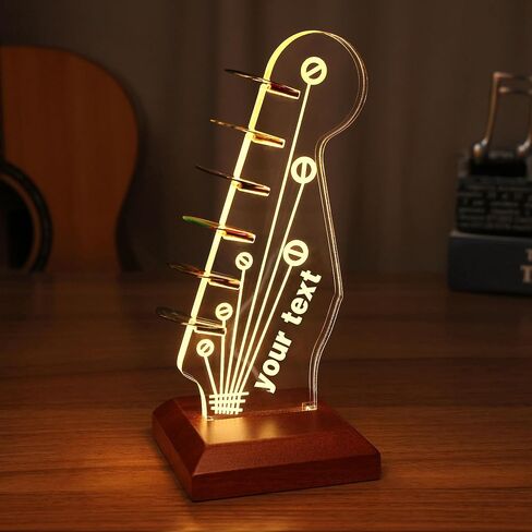 Lampeez Light Up Headstock Shaped Guitar Pick Holder Desktop, Clear Acrylic Solid Wood Pick Holder with USB Powered for Picks Storage and Display, Guitar Gifts for Guitar Players Enthusiasts in Saudi Arabia