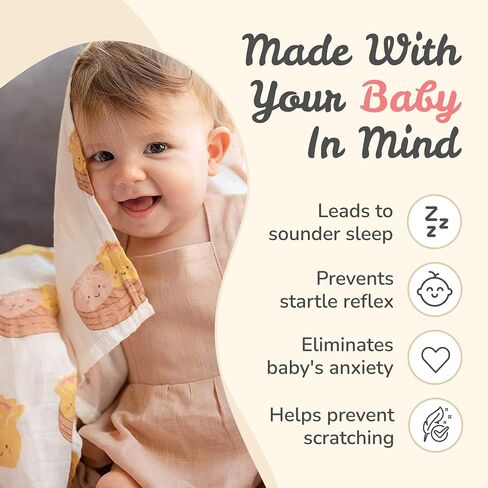 Organic Cotton and Rayon derived from Bamboo Baby Swaddle Muslin Blanket (Dim Sum) in Kuwait