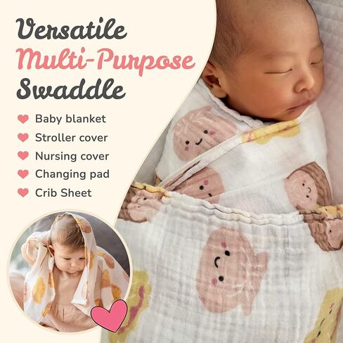 Organic Cotton and Rayon derived from Bamboo Baby Swaddle Muslin Blanket (Dim Sum) in Kuwait