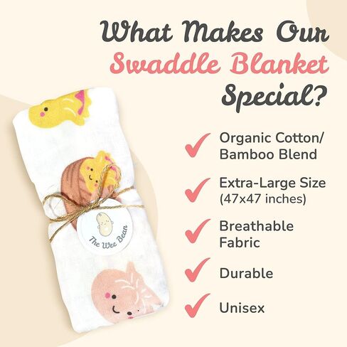 Organic Cotton and Rayon derived from Bamboo Baby Swaddle Muslin Blanket (Dim Sum) in Kuwait