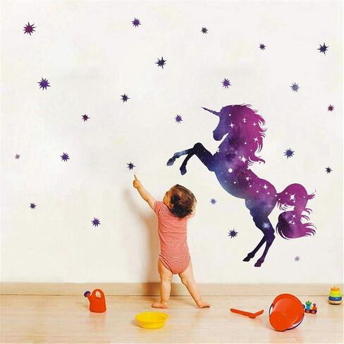 QISHENG Unicorn Wall Decals,Unicorn Wall Sticker Decor Birthday Christmas Gifts for Boys Girls Kids Bedroom Decor Nursery Room Home Decor (Purple Unicorn, 45cmX27cm(17.7''X10.6'')) in Saudi Arabia