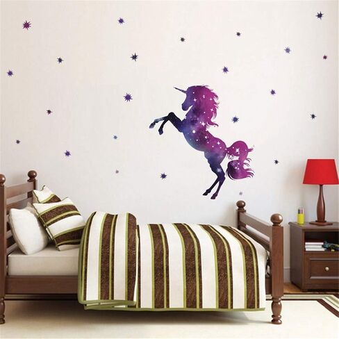 QISHENG Unicorn Wall Decals,Unicorn Wall Sticker Decor Birthday Christmas Gifts for Boys Girls Kids Bedroom Decor Nursery Room Home Decor (Purple Unicorn, 45cmX27cm(17.7''X10.6'')) in Saudi Arabia