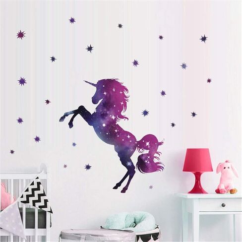 QISHENG Unicorn Wall Decals,Unicorn Wall Sticker Decor Birthday Christmas Gifts for Boys Girls Kids Bedroom Decor Nursery Room Home Decor (Purple Unicorn, 45cmX27cm(17.7''X10.6'')) in Saudi Arabia