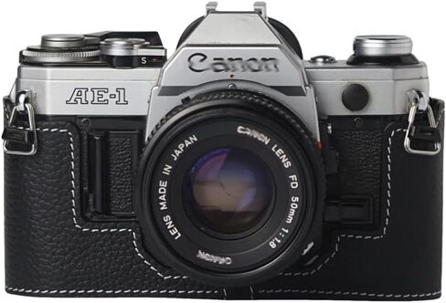 حافظة AE-1 مصنوعة يدويًا من الجلد الأصلي للكاميرا نصف كاميرا، لكاميرا Canon ae-1 a1 AE-1P (أسود) in Kuwait