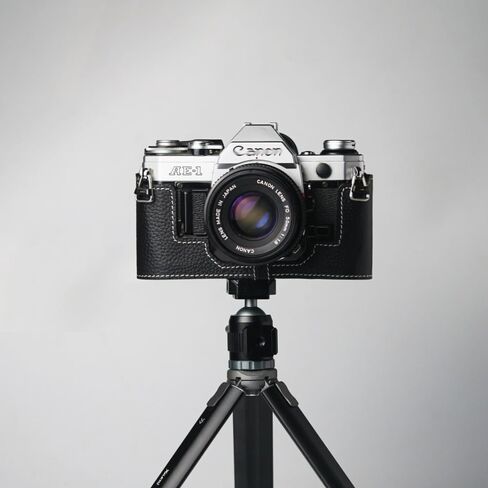 حافظة AE-1 مصنوعة يدويًا من الجلد الأصلي للكاميرا نصف كاميرا، لكاميرا Canon ae-1 a1 AE-1P (أسود) in Kuwait