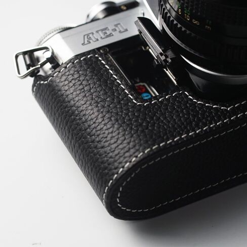 حافظة AE-1 مصنوعة يدويًا من الجلد الأصلي للكاميرا نصف كاميرا، لكاميرا Canon ae-1 a1 AE-1P (أسود) in Kuwait