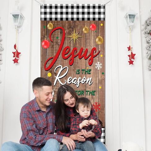 Buryeah Christmas Jesus Religious Door Cover Xmas Holy Night Door Backdrop Jesus is The Reason for The Season Door Decoration for Christmas Party Hanging Decor, 70.9 x 35.4 Inches(Rustic) in Saudi Arabia