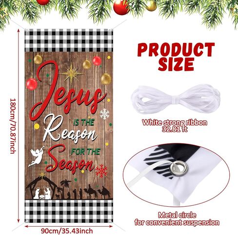 Buryeah Christmas Jesus Religious Door Cover Xmas Holy Night Door Backdrop Jesus is The Reason for The Season Door Decoration for Christmas Party Hanging Decor, 70.9 x 35.4 Inches(Rustic) in Saudi Arabia