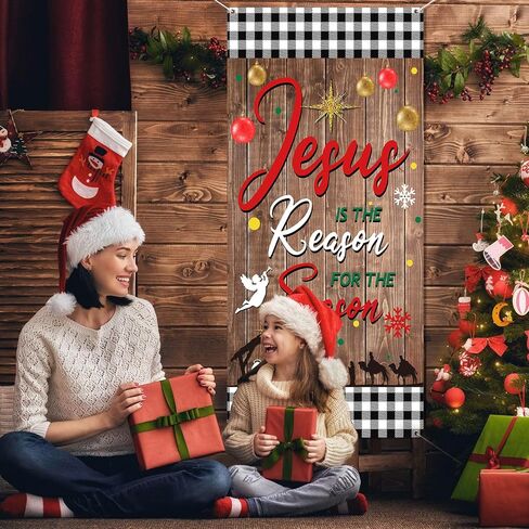 Buryeah Christmas Jesus Religious Door Cover Xmas Holy Night Door Backdrop Jesus is The Reason for The Season Door Decoration for Christmas Party Hanging Decor, 70.9 x 35.4 Inches(Rustic) in Saudi Arabia