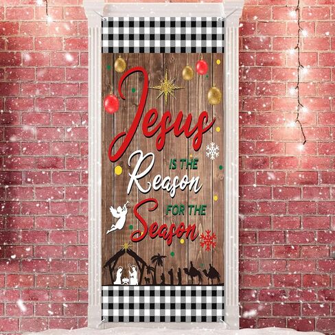Buryeah Christmas Jesus Religious Door Cover Xmas Holy Night Door Backdrop Jesus is The Reason for The Season Door Decoration for Christmas Party Hanging Decor, 70.9 x 35.4 Inches(Rustic) in Saudi Arabia