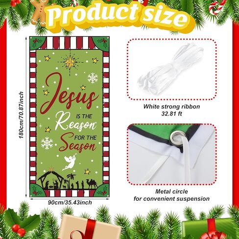 غطاء باب ديني لعيد الميلاد من Buryeah، خلفية باب ليلية مقدسة لعيد الميلاد، يسوع هو سبب تزيين باب الموسم لديكور معلق لحفلات عيد الميلاد، 70.9 × 35.4 بوصة (ريفي) in Kuwait