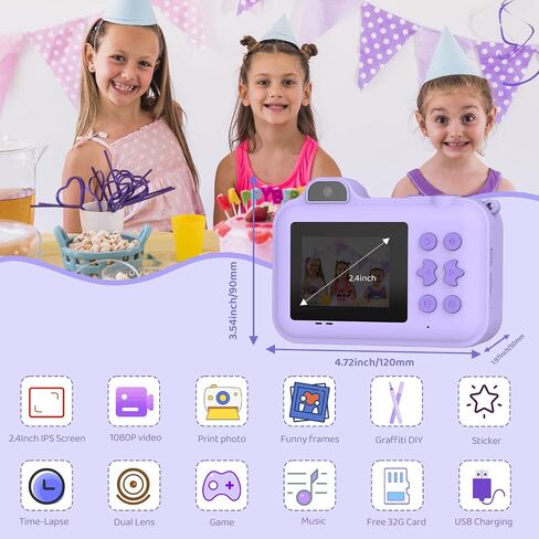 Kids Camera Instant Print,Kids Digital Camera 1080P HD Dual-Lens Selfie,Instant Print Camera with 5 Rolls Paper & 32GB Card,Toddler Camera Christmas Birthday Gifts for Girls Age 3-12(Pink) in Saudi Arabia