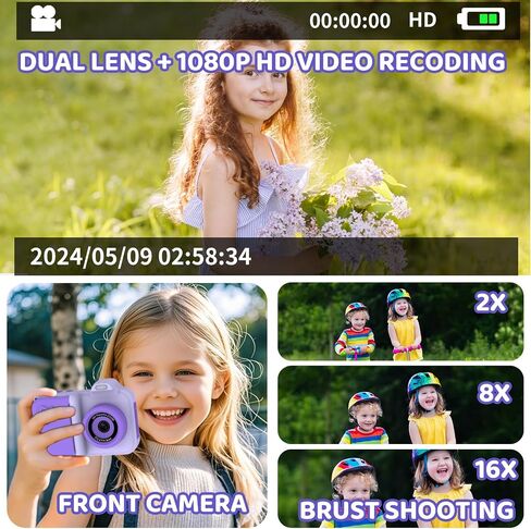 Kids Camera Instant Print,Kids Digital Camera 1080P HD Dual-Lens Selfie,Instant Print Camera with 5 Rolls Paper & 32GB Card,Toddler Camera Christmas Birthday Gifts for Girls Age 3-12(Pink) in Saudi Arabia