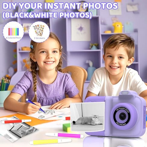 Kids Camera Instant Print,Kids Digital Camera 1080P HD Dual-Lens Selfie,Instant Print Camera with 5 Rolls Paper & 32GB Card,Toddler Camera Christmas Birthday Gifts for Girls Age 3-12(Pink) in Saudi Arabia