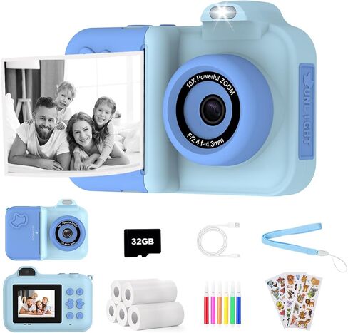 Kids Camera Instant Print,Kids Digital Camera 1080P HD Dual-Lens Selfie,Instant Print Camera with 5 Rolls Paper & 32GB Card,Toddler Camera Christmas Birthday Gifts for Girls Age 3-12(Pink) in Saudi Arabia