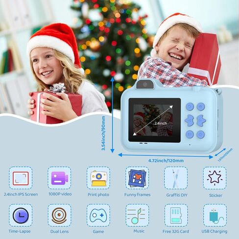 Kids Camera Instant Print,Kids Digital Camera 1080P HD Dual-Lens Selfie,Instant Print Camera with 5 Rolls Paper & 32GB Card,Toddler Camera Christmas Birthday Gifts for Girls Age 3-12(Pink) in Saudi Arabia