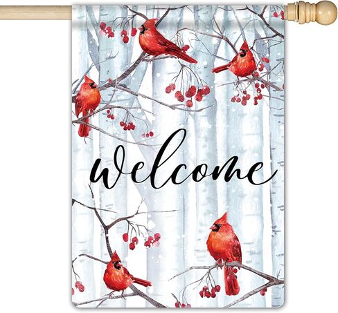 Welcome Winter Cardinal Holiday Door Cover Decorations for Outside Pine Trees Red Cardinal Birds Outdoor Decor 3x5 Ft Front Door Cover Hanging Door Wrap for Photo Booth Props Party in Saudi Arabia