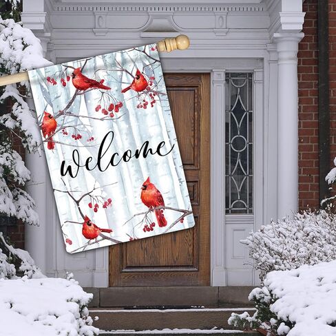 Welcome Winter Cardinal Holiday Door Cover Decorations for Outside Pine Trees Red Cardinal Birds Outdoor Decor 3x5 Ft Front Door Cover Hanging Door Wrap for Photo Booth Props Party in Saudi Arabia