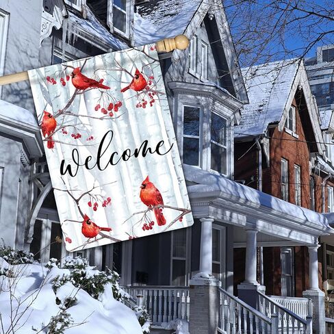 Welcome Winter Cardinal Holiday Door Cover Decorations for Outside Pine Trees Red Cardinal Birds Outdoor Decor 3x5 Ft Front Door Cover Hanging Door Wrap for Photo Booth Props Party in Saudi Arabia