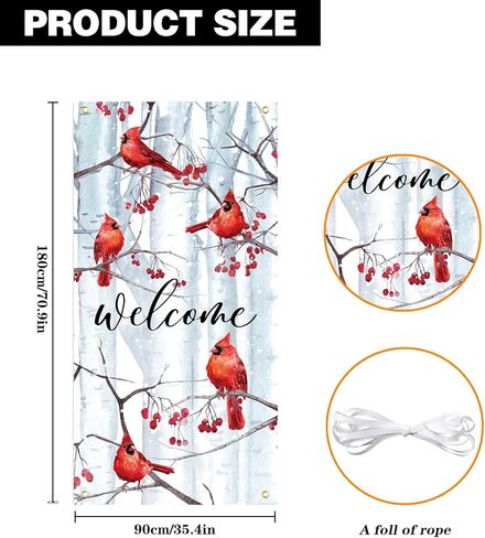 Welcome Winter Cardinal Holiday Door Cover Decorations for Outside Pine Trees Red Cardinal Birds Outdoor Decor 3x5 Ft Front Door Cover Hanging Door Wrap for Photo Booth Props Party in Saudi Arabia
