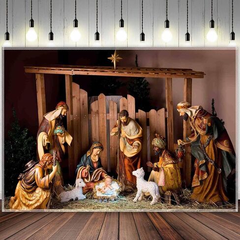 YCUCUEI 7x5ft Polyester Birth of Jesus Photography Backdrop Christmas Nativity Manger Scene Figurine Background Family Church Party Decorations Photo Booth Props Tapestry in Saudi Arabia