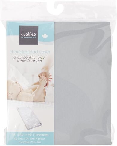 Kushies Changing Pad Cover for 1" pad, 100% Breathable Cotton, Made in Canada, Grey in Saudi Arabia