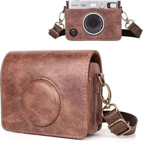 Mini EVO Camera Case, Vintage Leather Case Compatible with Fujifilm Instax Mini EVO, Fuji Instax Mini EVO Cover with Adjustable Strap - Retro Coffee in Kuwait