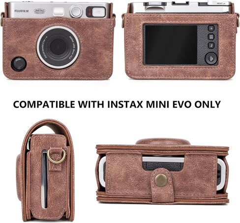 Mini EVO Camera Case, Vintage Leather Case Compatible with Fujifilm Instax Mini EVO, Fuji Instax Mini EVO Cover with Adjustable Strap - Retro Coffee in Kuwait