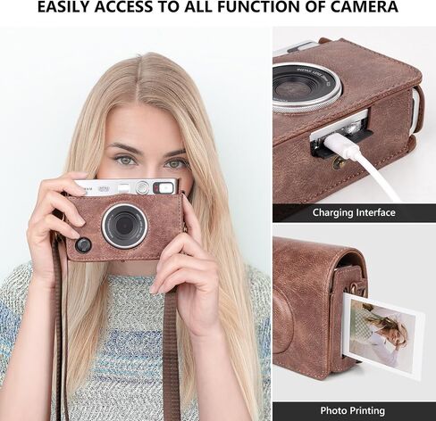 Mini EVO Camera Case, Vintage Leather Case Compatible with Fujifilm Instax Mini EVO, Fuji Instax Mini EVO Cover with Adjustable Strap - Retro Coffee in Kuwait