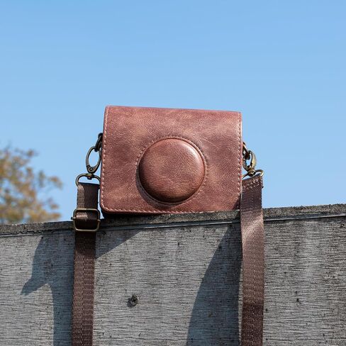Mini EVO Camera Case, Vintage Leather Case Compatible with Fujifilm Instax Mini EVO, Fuji Instax Mini EVO Cover with Adjustable Strap - Retro Coffee in Kuwait