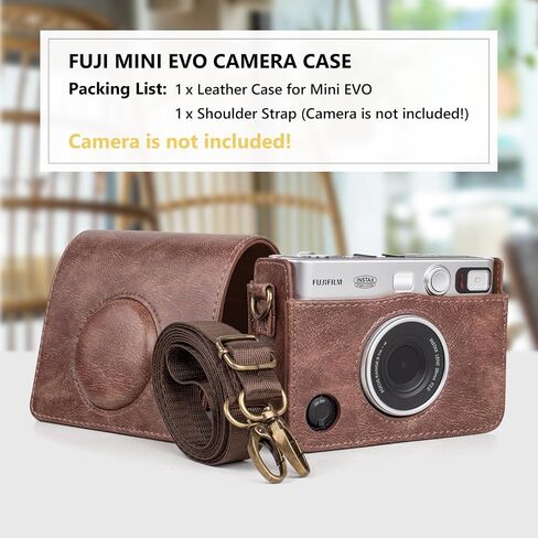 Mini EVO Camera Case, Vintage Leather Case Compatible with Fujifilm Instax Mini EVO, Fuji Instax Mini EVO Cover with Adjustable Strap - Retro Coffee in Kuwait
