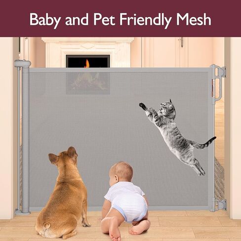 بوابة أطفال قابلة للسحب، بوابات أطفال شبكية واسعة للغاية من Momcozy للسلالم، بطول 83.82 سم، تمتد إلى 182.88 سم، بوابة للكلاب الأليفة للمداخل والسلالم والممرات، داخلي/خارجي in Kuwait