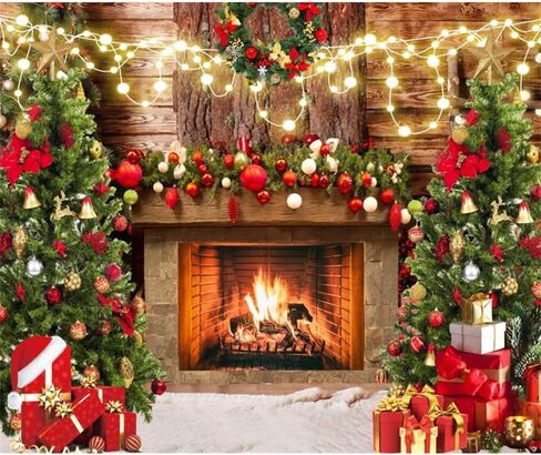 النسيج عيد الميلاد الموقد خلفية 10x8ft عيد الميلاد صورة خلفية عيد ميلاد سعيد خلفية عيد الميلاد حزب الديكور خلفية عيد الميلاد جارلاند صور الأسرة عيد الميلاد صورة خلفية in Kuwait